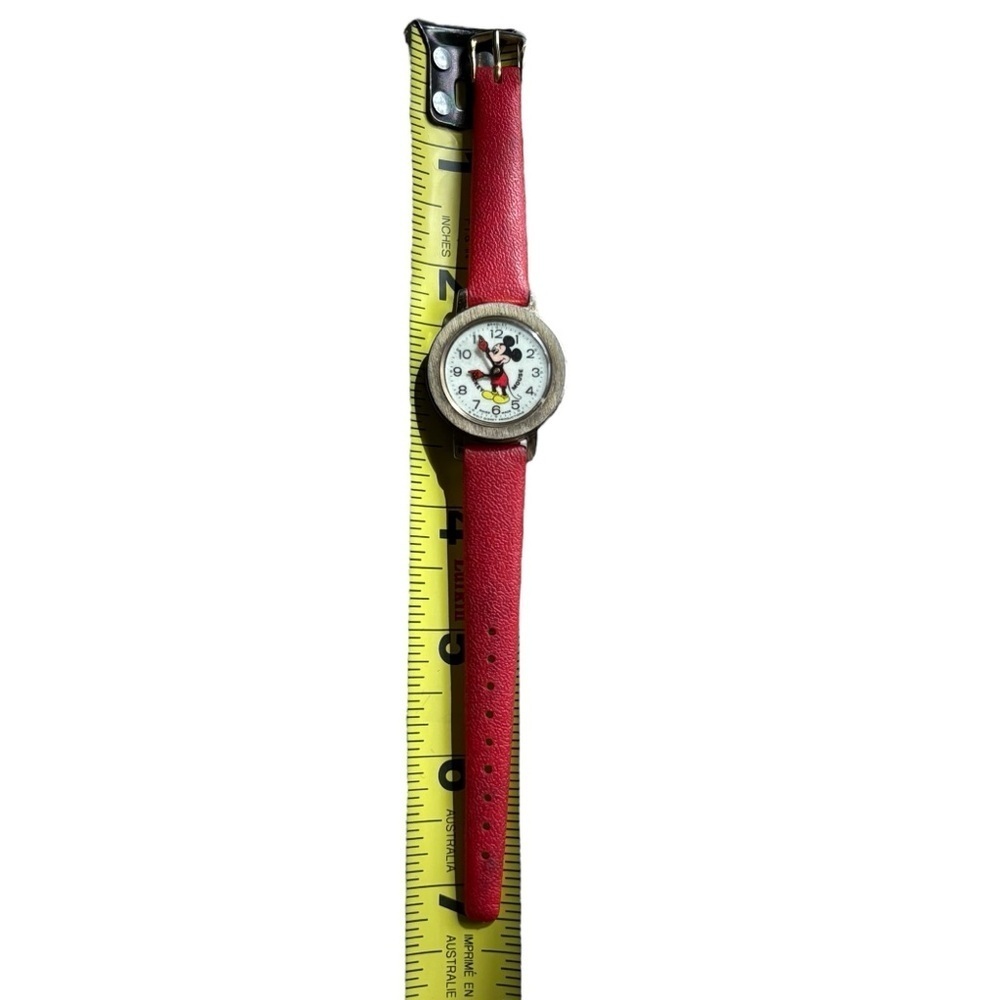 Vintage Mickey Mouse Watch Swiss Made Bradley Red Strap Not Running - Picture 3 of 5